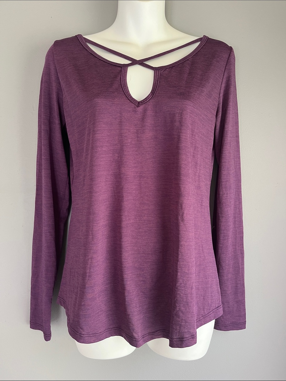 Apana Plum Cross-Strap Keyhole Long Sleeve Top